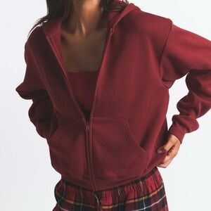 Skims cotton fleece CLASSIC ZIP UP HOODIE in Merlot